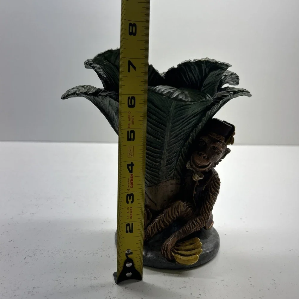 Pillar Candleholder Palm Tree & Monkey w/Fez & Vest Moroccan Style‎